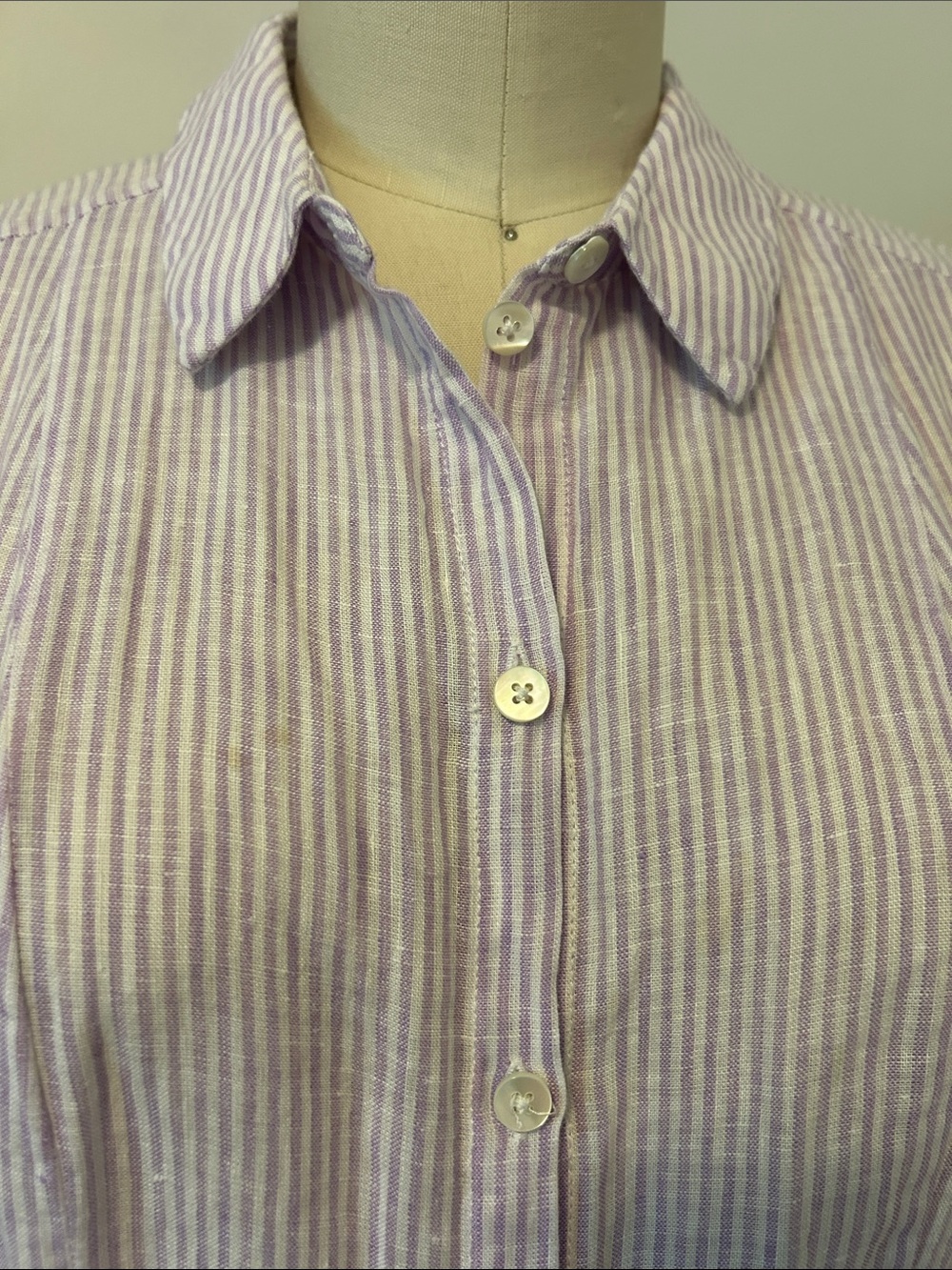 Hill House Lavender-Striped Tie-Waist Linen Shirt Dress - Picture 4 of 9